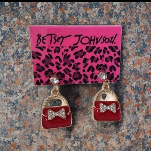 Betsey Johnson Red Rhinestone Bow Handbag Earrings